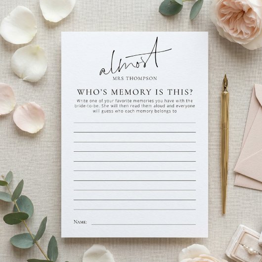 Invitation Almost Mrs Whose Memory with Bride Game Card