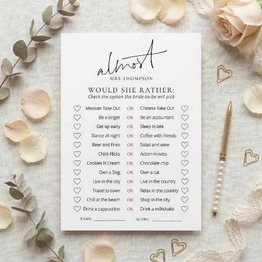 Invitation Almost Mrs Would She Rather Game Card