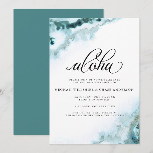 Invitation Aloha Agate de Moss Moderne Sarcelle Aquarelle (Devant / Derrière)