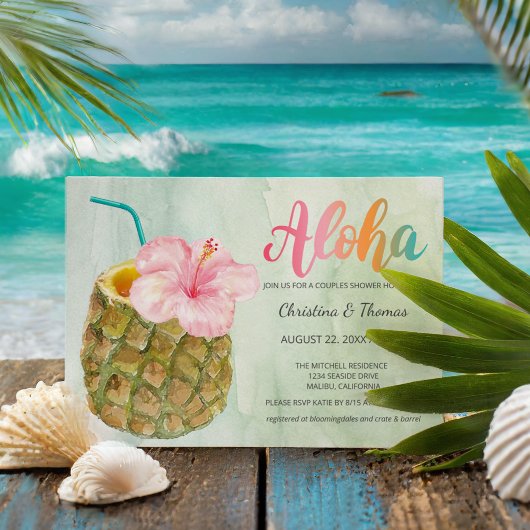 Invitation Aloha Ananas Hibiscus Tropical Cocktail Douche
