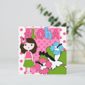 Invitation Aloha Anniversaire (Fille des cheveux Brown) Invit (Debout devant)