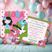 Invitation Aloha Anniversaire (Fille des cheveux noirs) Invit