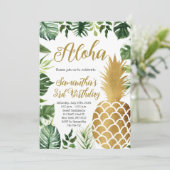 Invitation Aloha Anniversaire Luau Hawaiian Gold Pineappy Par (Debout devant)