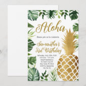 Invitation Aloha Anniversaire Luau Hawaiian Gold Pineappy Par (Devant / Derrière)