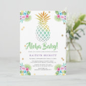 Invitation Aloha Baby ! Aquarelle Baby shower ananas (Debout devant)
