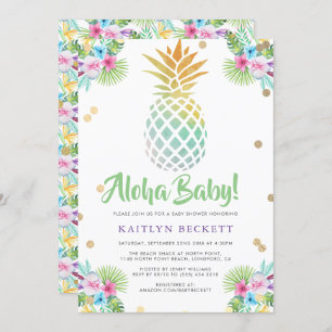 Invitation Aloha Baby ! Aquarelle Baby shower ananas