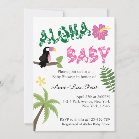 Invitation Aloha Baby Baby shower à thème tropical (Devant)