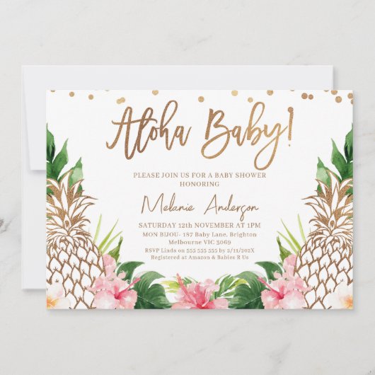 Invitation Aloha Baby Baby shower d'ananas Floral Tropical (Devant)