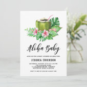 Invitation Aloha Baby Baby shower d'été à l'aquarelle de coco (Debout devant)