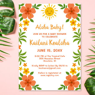 Invitation Aloha Baby ! Baby shower floral hawaïen tropical