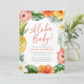 Invitation Aloha Baby Baby shower floral tropical (Debout devant)