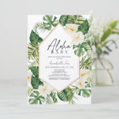 Invitation Aloha Baby Baby shower floral tropical blanc (Debout devant)