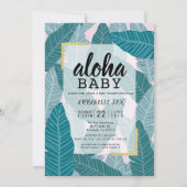 Invitation "Aloha Baby" Baby shower rose Feuille tropical (Devant)