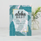 Invitation "Aloha Baby" Baby shower rose Feuille tropical (Debout devant)
