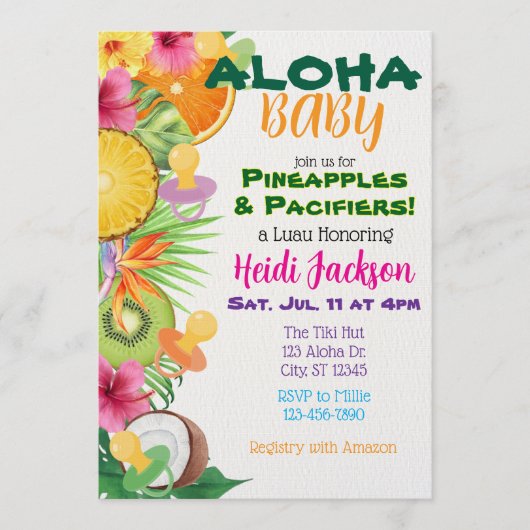 Invitation Aloha Baby, Pineapples & Pacifiers Baby Shower (Devant)