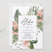Invitation Aloha Baby rose Tropical Floral Baby Douche (Devant)