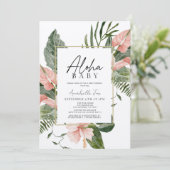 Invitation Aloha Baby rose Tropical Floral Baby Douche (Debout devant)