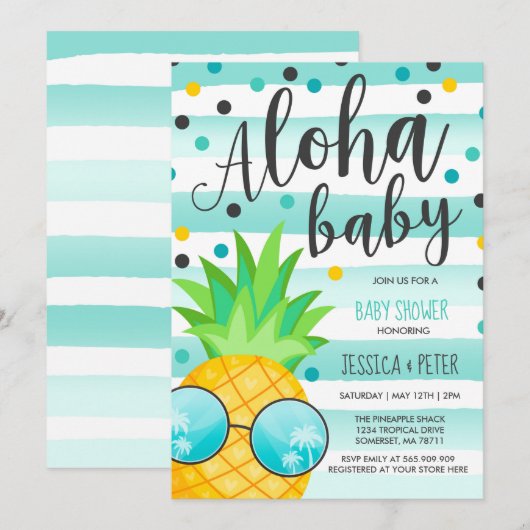 Invitation Aloha baby shower d'ananas d'invitation de baby (Devant / Derrière)