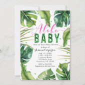 Invitation ALOHA Baby shower Feuilles tropicaux rose et vert (Devant)