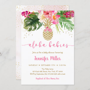 Invitation Aloha Baby shower jumeau rose ananas