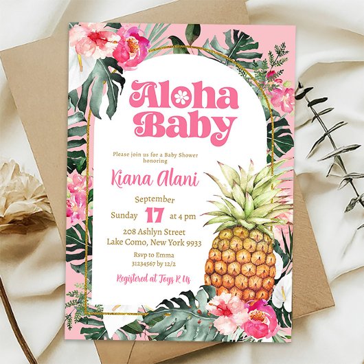Invitation Aloha Baby shower rose Tropical Floral