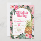 Invitation Aloha Baby shower rose Tropical Floral (Devant)