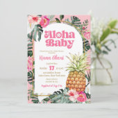 Invitation Aloha Baby shower rose Tropical Floral (Debout devant)