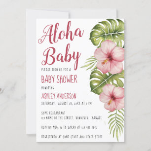 Invitation Aloha Baby shower Tropical Floral Aquarelle rose