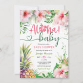 Invitation Aloha ! Baby shower tropical Luau fille rose (Devant)