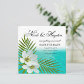 Invitation Aloha Beach Fleurs Tropicales Enregistrez la Date (Debout devant)