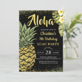 Invitation Aloha Black Gold Tropical Anniversaire (Debout devant)