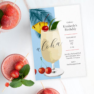 Invitation Aloha Blue Pineapple Cocktail été Anniversaire