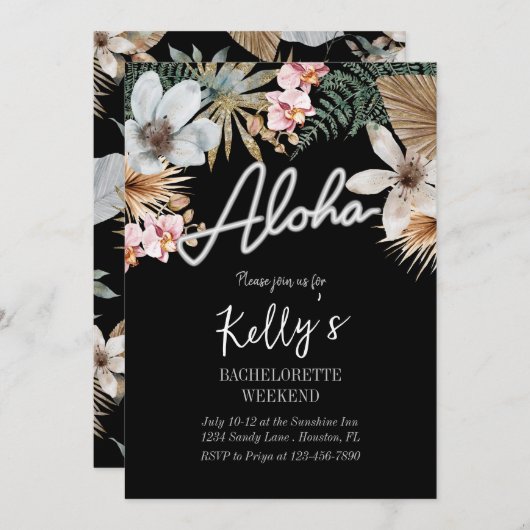 Invitation Aloha Boho Tropical Botanique Bachelorette Week-en (Devant / Derrière)