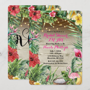 Invitation Aloha Bois Tropical Floral Feuilles & Lumières de 