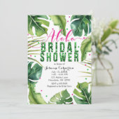 Invitation ALOHA BRIDAL SHOWER Feuilles Tropicales Rose & Ver (Debout devant)
