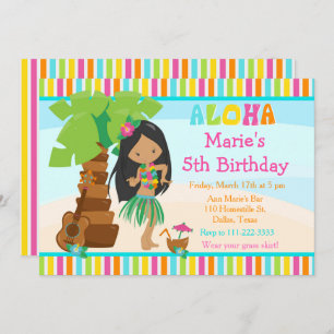 Invitation Aloha Cute African American Girl Birthday Party