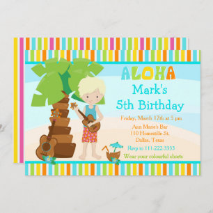 Invitation Aloha Cute Blonde Boy Fête d'anniversaire