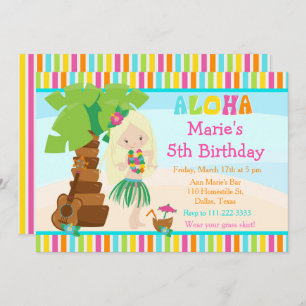 Invitation Aloha Cute Blonde Fille fête d'anniversaire