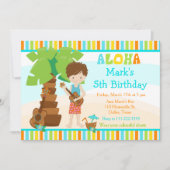 Invitation Aloha Cute Brunette Boy Fête d'anniversaire (Devant)