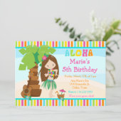 Invitation Aloha Cute Brunette Fille fête d'anniversaire (Debout devant)