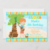 Invitation Aloha Cute Red cheveux garçon fête d'anniversaire (Devant)