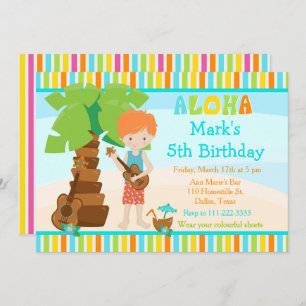 Invitation Aloha Cute Red cheveux garçon fête d'anniversaire