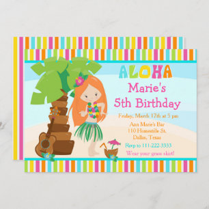 Invitation Aloha Cute Red Hair Girl Anniversaire