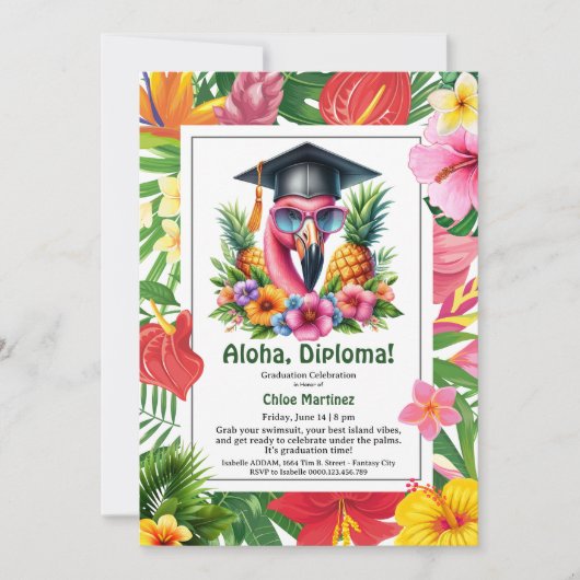 Invitation Aloha Diploma! Tropical Graduation Pool Party (Devant)