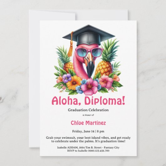 Invitation Aloha Diploma Tropical Graduation Pool Party  (Devant)