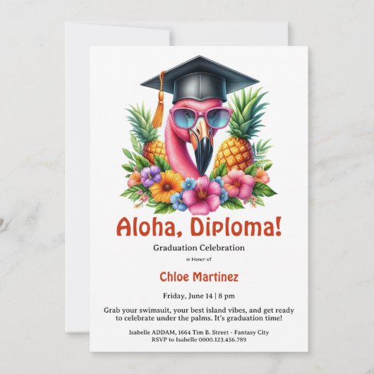 Invitation Aloha Diploma Tropical Graduation Pool Party (Devant)