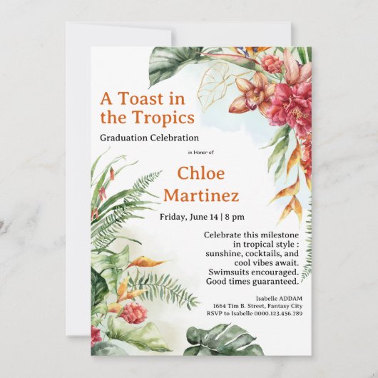 Invitation Aloha Diploma! Tropical Graduation Pool Party  (Devant)