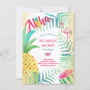 Invitation Aloha d'or rose Flamant rose d'ananas tropical