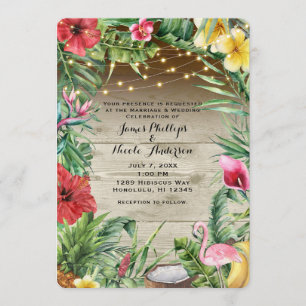 Invitation Aloha épouser floral du bois tropical de feuille