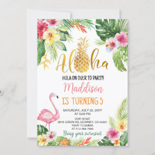 Invitation Aloha ! Fête d'anniversaire de la fille aux ananas